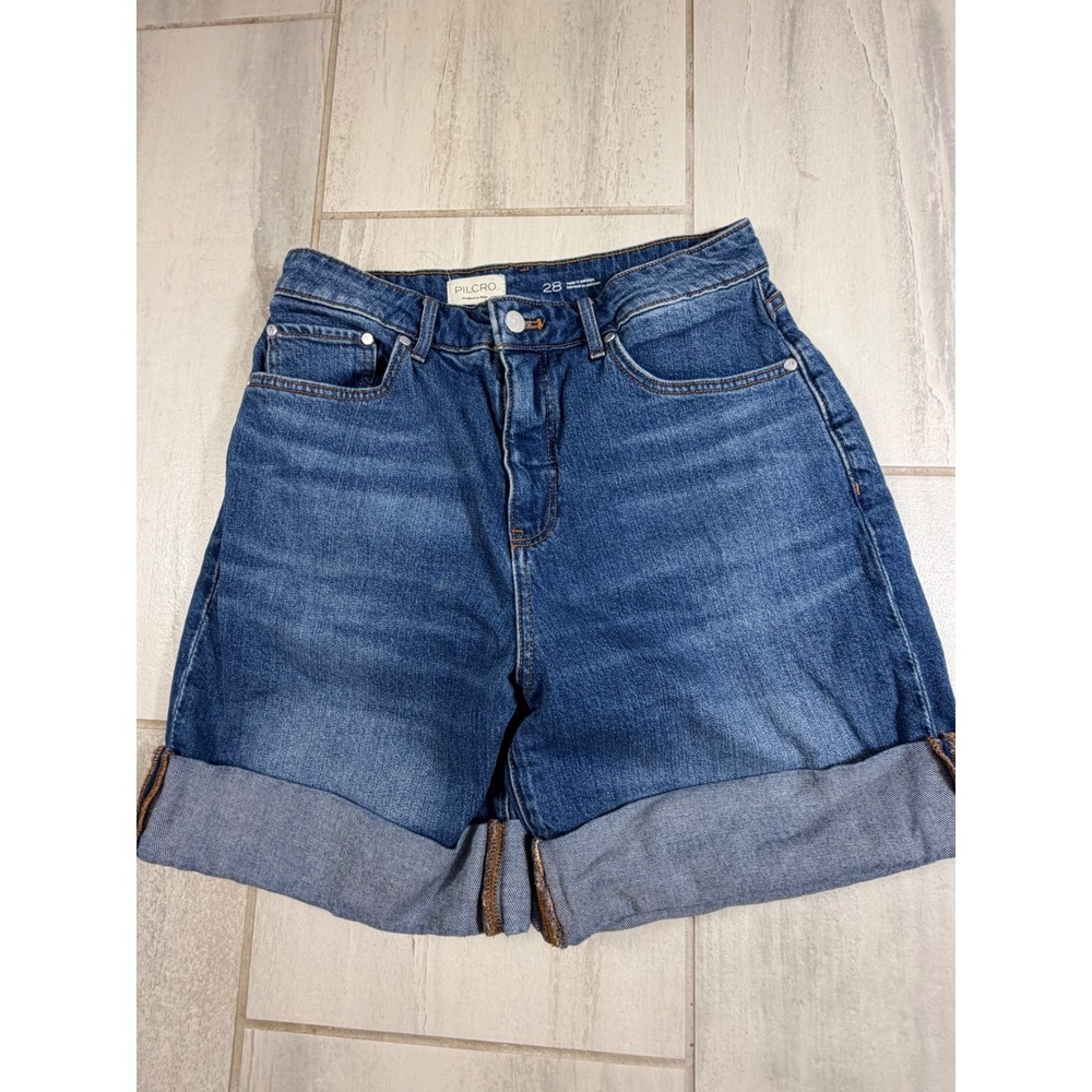 Pilcro and the Letterpress High Rise Cuffed Denim Shorts Blue 28